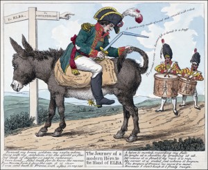 "A Journey of a Modern Hero to the Island of Elba" - British caricature, 1814. 