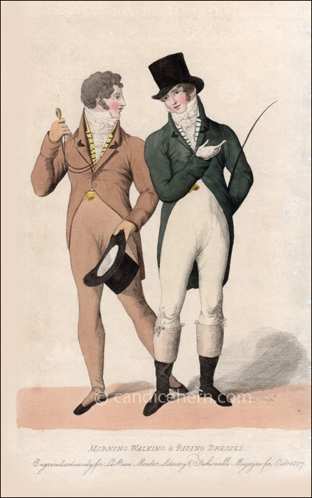 Gentleman's Walking Dress and Riding Dress, October 1807 - CandiceHern.com Gentleman's Walking Dress and Riding Dress, October 1807 - CandiceHern.com